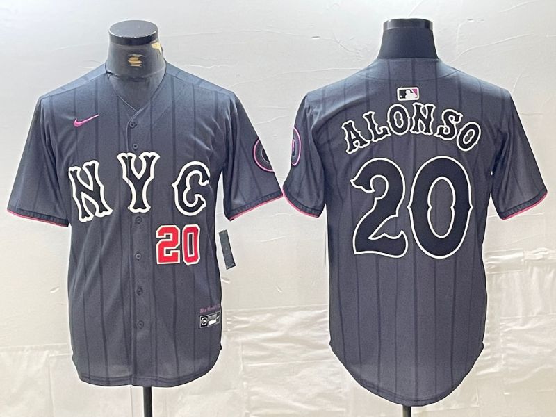 Men New York Mets #20 Alonso Black City Edition 2024 Nike MLB Jersey style 2->new york mets->MLB Jersey